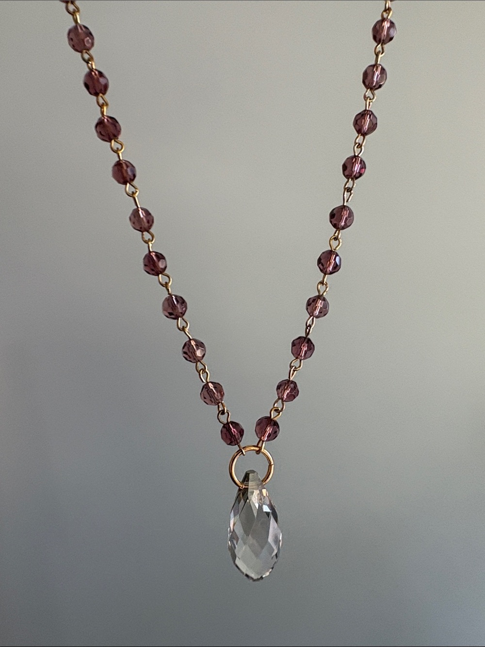 NWOT Handcrafted Gold Chain and Crystal Pendant Necklace